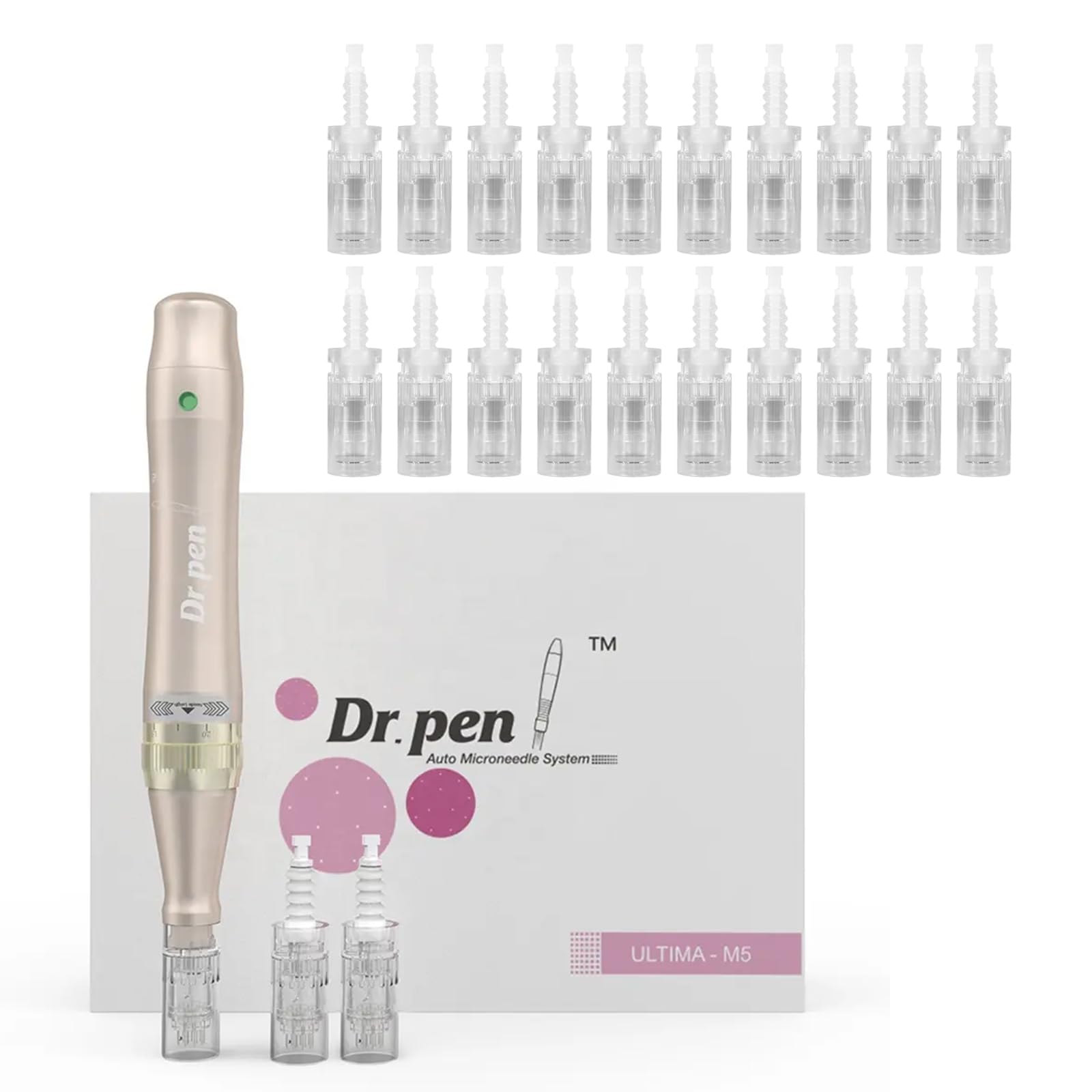 Professional Ultima M5 Wireless Microneedling Pen, Authentic Electric Micro Microneedling Machine Auto Roller Skincare Tool - Replacement Cartridges 12Pin (0.25mm) х12 & 36Pin (0.25mm) х10