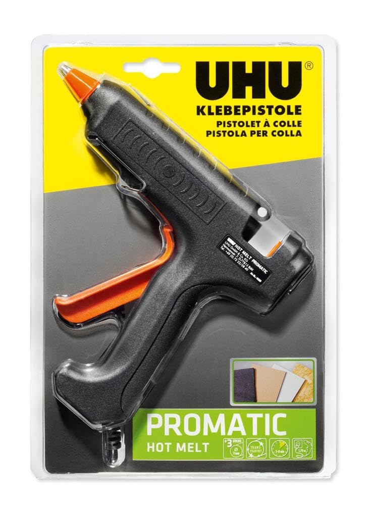 UHU 48380 Promatic Hot Melt Hot Glue Gun with High Adhesive Performance for Crafts and Repair Work, incl. 3 Cartridges