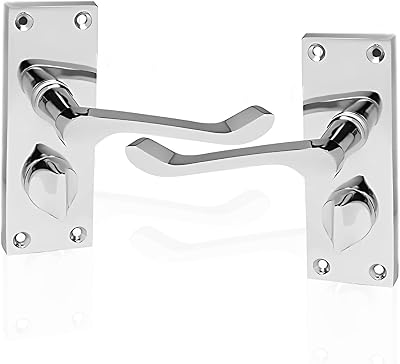 HANDLESTORE Victorian Scroll Chrome Bathroom Door Handles with Thumbturn Lock