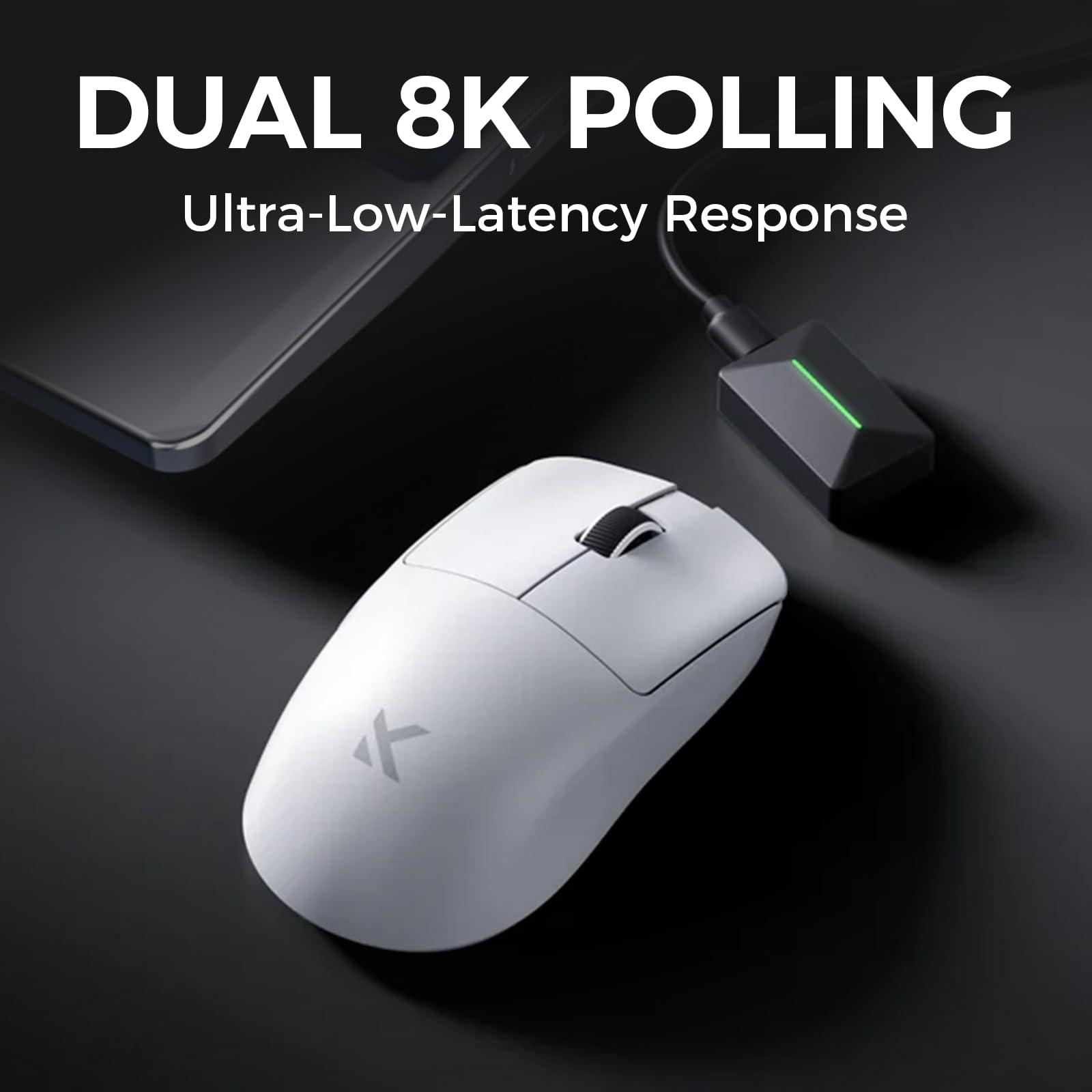 MCHOSE L7 Pro Wireless Gaming Mouse, PAW3395 26K Sensor, Wireless/Wired Dual 8K Polling, 39g Ultra-Light Weight, 2.4GHz RF/BT/Wired Tri-Mode Connection (Pro-PAW3395 26K Sensor, White)