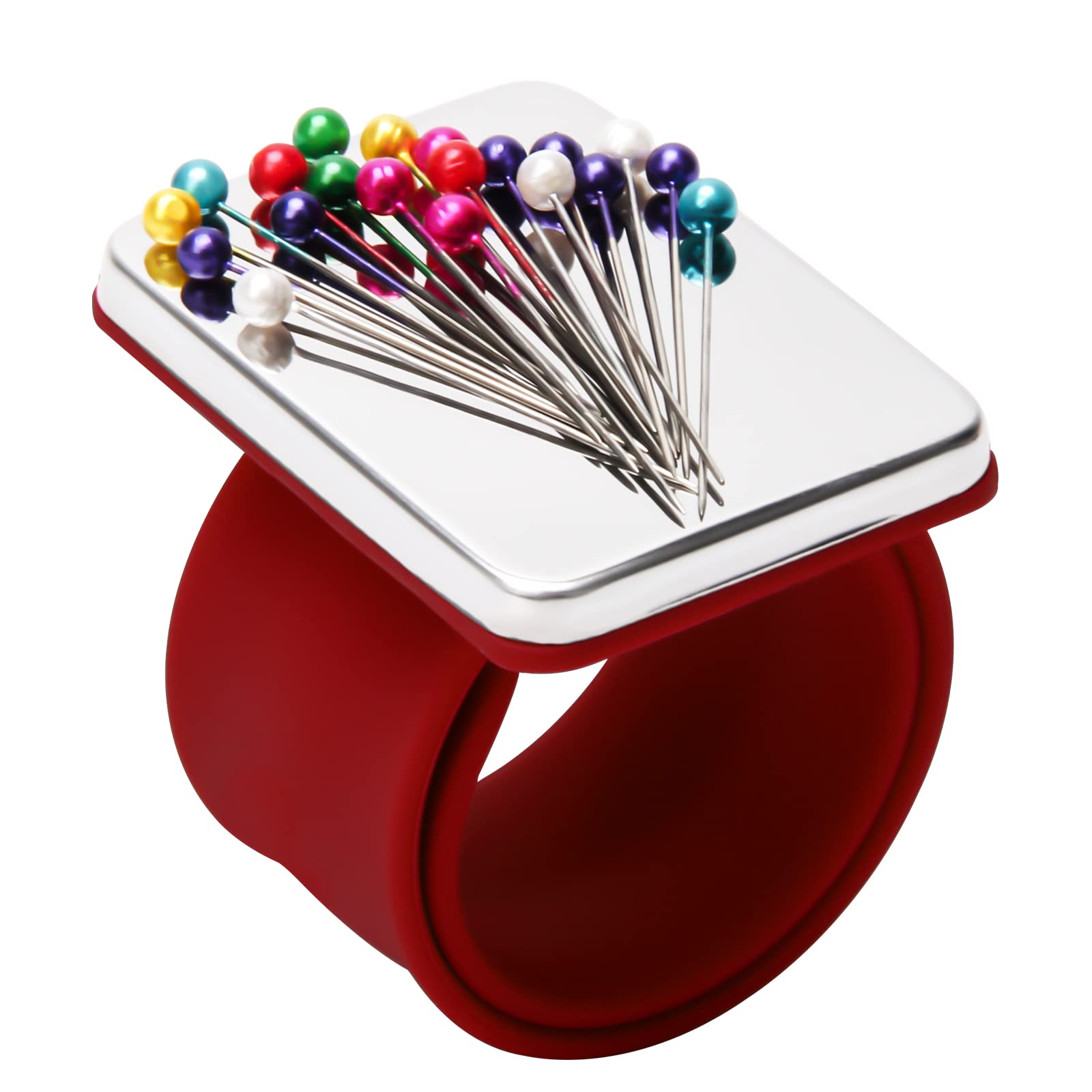 Magnetic Wrist Sewing, Portable Arm Pin Cushion Magnetic Pincushion with Wristband for Sewing Collection, Hair Stylists, and Quilting (Red)