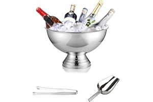 OCKYOOZ 13L Ice Buckets for Parties, Stainless Steel Champagne Bowl with Tongs & Scoop, Ice Holder with Pedestal Base, Insula