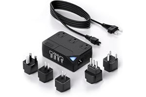 LINGPEI 250 Watt Travel Voltage Converter, 100V-220V Travel Voltage Converter for Curlers, Hair Straighteners, Chargers with 4 USB Charging Ports and 3 AC Plugs, Includes A, C, D, G, I, L Plugs (Black)