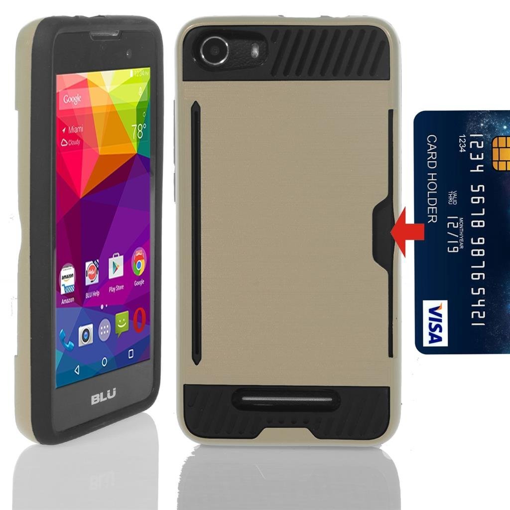 For BLU Dash M (D030U) {NFW} Tough Hybrid Armor Shock Resistance Proof Case + Screen Protector (VGC Gold)