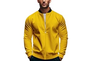 Men's Full Zip Bomber Jacket, Splicing Collar, Lightweight Classic Casual Outerwear for Spring Fall Everyday Wear