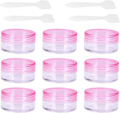 Lurrose - 20 botellas de 5 g para cosméticos de 5 g, frascos de crema vacíos, redondos, transparentes para maquillaje, botellas de viaje con 4 pequeñas espátulas para loción, cremas, tónicos, bálsamos labiales, muestras de maquillaje (rosa): Amazon.com.mx