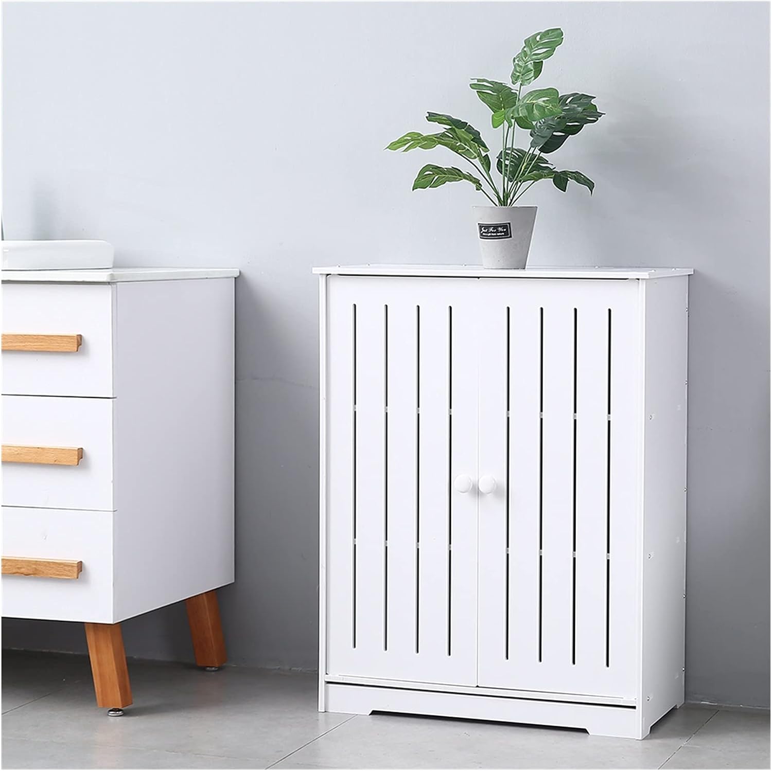 CJWSLYT Living Room Furniture Bathroom Storage Cabinet PVC Double Door Three-Layer 80cm High Waterproof Moisture-Proof Easy to Clean(63x31x80) cm White Bedroom Furniture ZDANFDD (Color : C)
