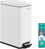 SONGMICS 48L Slim Kitchen Bin White with Soft-Close Lid and Inner Bucket