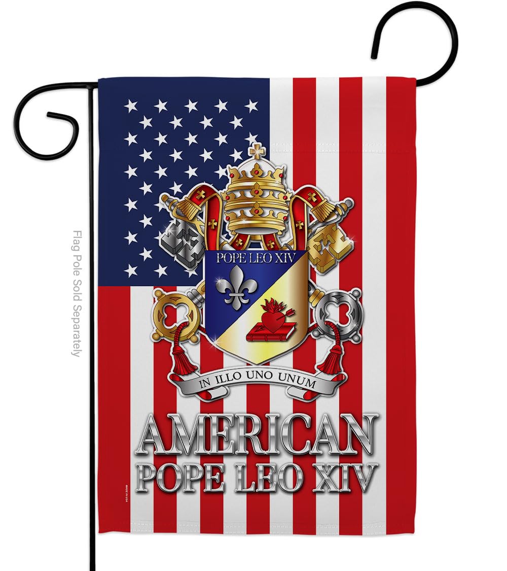 Photo 1 of *2 Pack* Pope Leo XIV American Garden Flag Memorabilia Decor Religious Yard Sign Picture Print Habemus Papam Decorations American Papal Poster Vatican Canvas Roman Tapestry Catholic Gifts Made in USA