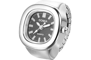 Lancardo Vintage Ring Finger Watch: Quartz Stainless Steel Stretch Band Gold Silver Tone Square Case Novelty Watches for Birt