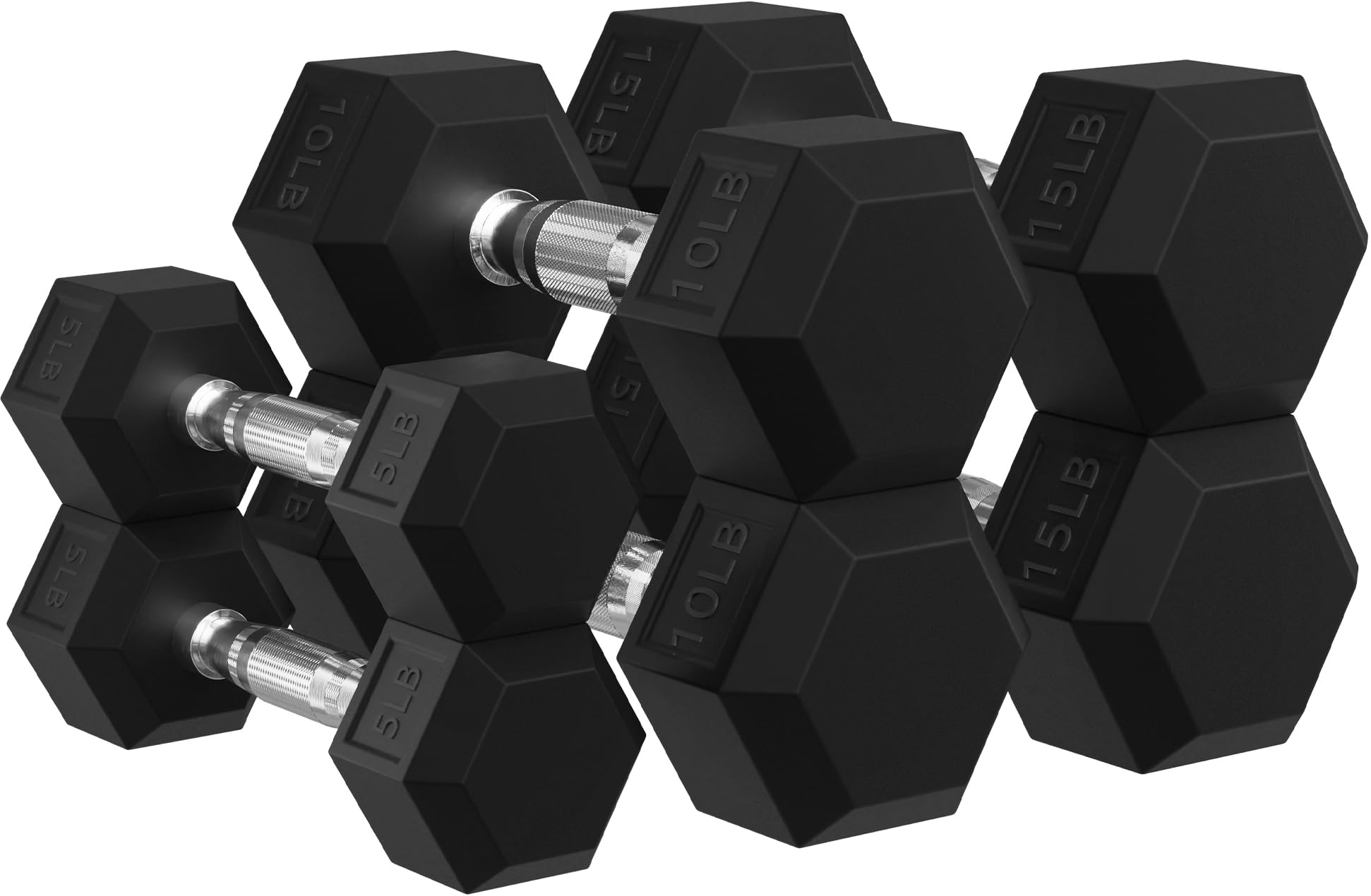 Photo 1 of (Only 5 and 20 pound 10 pounder is missing)Signature Fitness Premium Rubber Encased Hex Dumbbell, 60-Pound Set Including A Pair of 5, 10 and 15 Pound