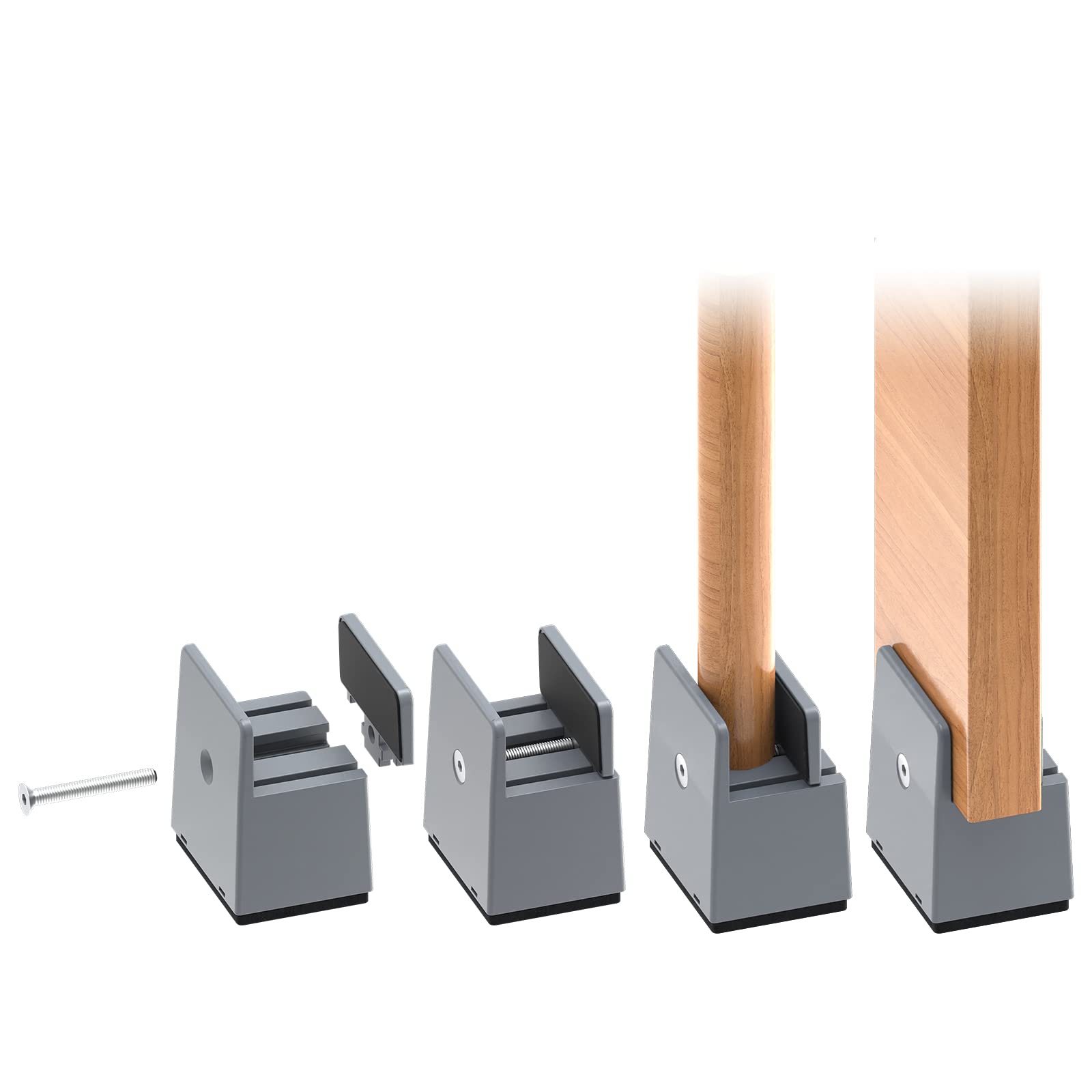 RCHYFEED 5 cm Bed Risers Adjustable Screw Clamp, 2 inch Furniture Risers Heavy Duty 4 Pack Sofa Table Chair Risers Fits 0-1.5" Widths of Furniture Feet, Bed Height Raisers Supports 20,000 lb Gray