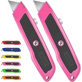 DIYSELF 2 Pack Box Cutter Retractable, Heavy-Duty Utility Knife, Metal Body | Ergonomic Handle Box Opener for Cardboard, Leather and Plastic, Pink Box Cutter for Packages, Office, Warehouse and DIY