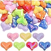 PONABEADIY 70PCS AB Colors Peach Heart Beads with Holes Acrylic Focal Love Loose Smooth Opaque Spacer Charm Bead Bulk for Jewelry Making Earrings Bracelets Necklaces Pens Decor DIY Craft Supplies