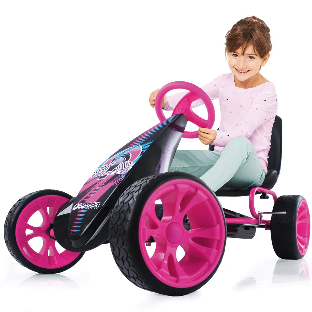 Hauck Sirocco - Racing Go Kart | Pedal Car | Low profile rubber tires | Pedal power auto-clutch free-ride | Adjustable seat - Pink, Large