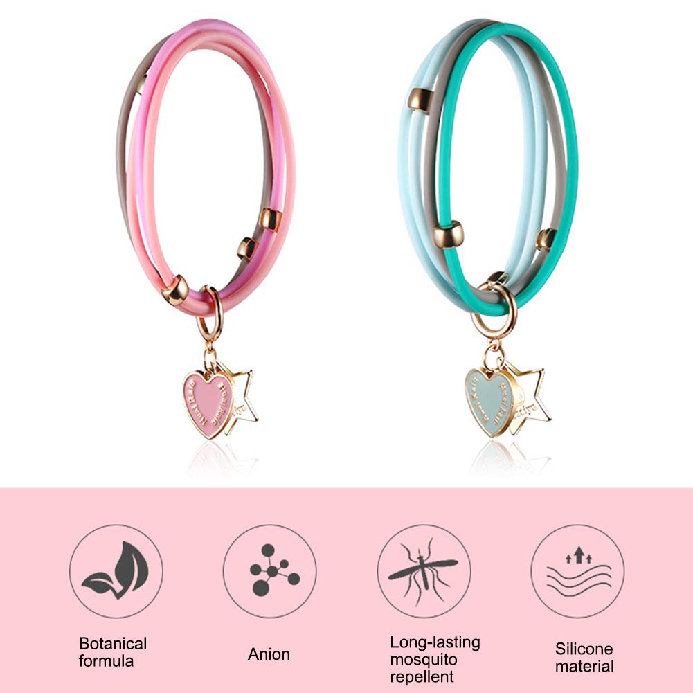 2PCS Portable Mosquito Repellent Bracelet,2021 Newest Mosquito Bands,Women's Fragrance Outdoor Anti-mosquito Adult Pregnant Kids Mosquito Killer Bracelet for Adults Children Outdoors(Pink+Blue)