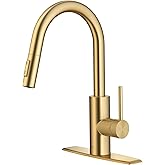 KRAUS Oletto Single Handle Pull Down Kitchen Faucet with QuickDock Top Mount Installation Assembly in Spot-Free Brushed Brass, KPF-2620BB