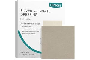 Dimora Upgrade Silver Calcium Alginate Wound Dressing -Antibacterial Non Stick Gauze, Highly Absorbent Sterile Bandage Pads,4'' x 4'' Patches 5 Packs