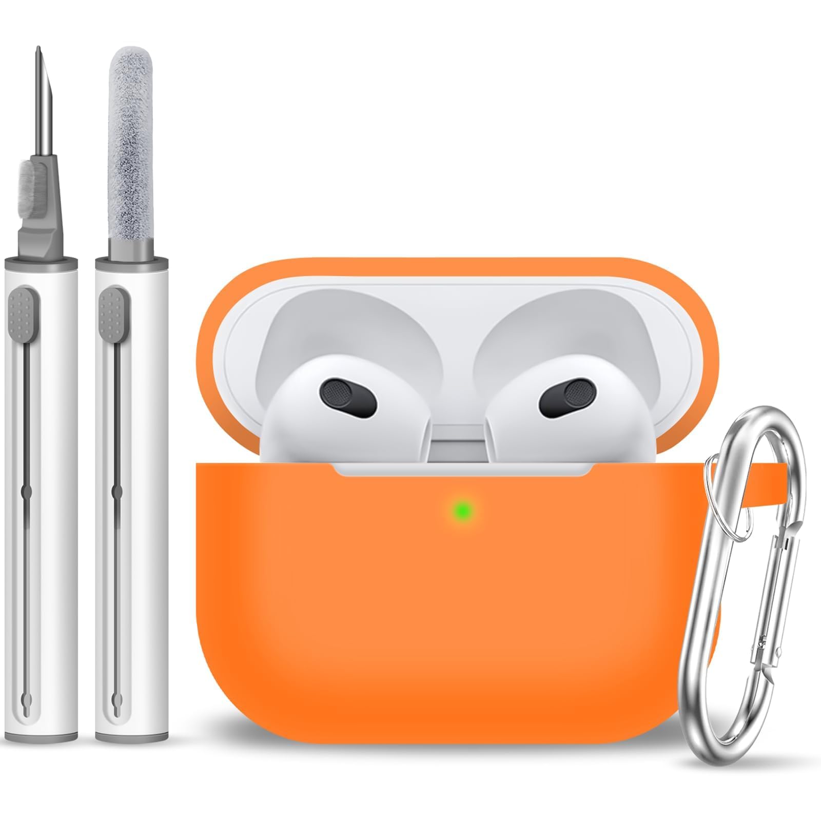 Photo 1 of Woyinger for AirPods 3 Case Cover, Silicone Protective Accessories Skin with Keychain and Cleaner Kit Compatible with AirPod 3rd Generation 2021 for Women Men,Front LED Visible-Orange