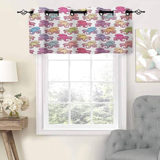 Hiiiman Grommet Blackout Curtains Short Curtains Valance Hand Drawn