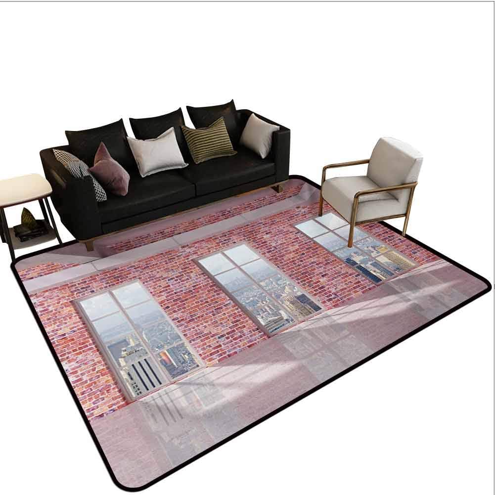 Modern Area Rugs Large Carpet Red Brick Wall Loft Interior with Windows to City Urban Contemporary Design Print Print for Living Playing Dorm Room Bedroom Multicolor