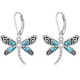 Dragonfly Earrings for Women Dangle Dragonfly Earrings Sterling Silver Leverback Jewelry Turquoise Dangle Jewelry Birthday Gifts