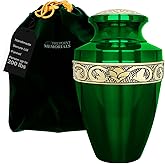 Trupoint Memorials Cremation Urns for Human Ashes, Decorative Burial Urn for Adult Men and Women, Large Grecian Green and Gold