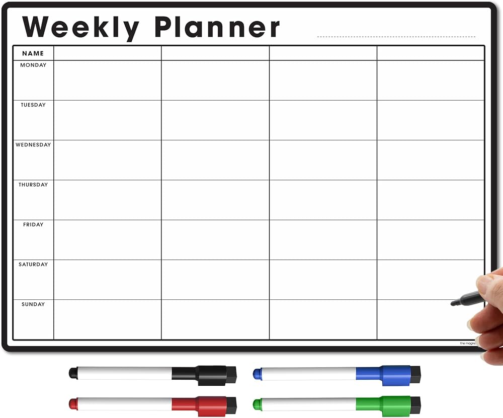 The Magnet Shop TMS A4 Magnetic Weekly Planner for Fridge with 4 Markers