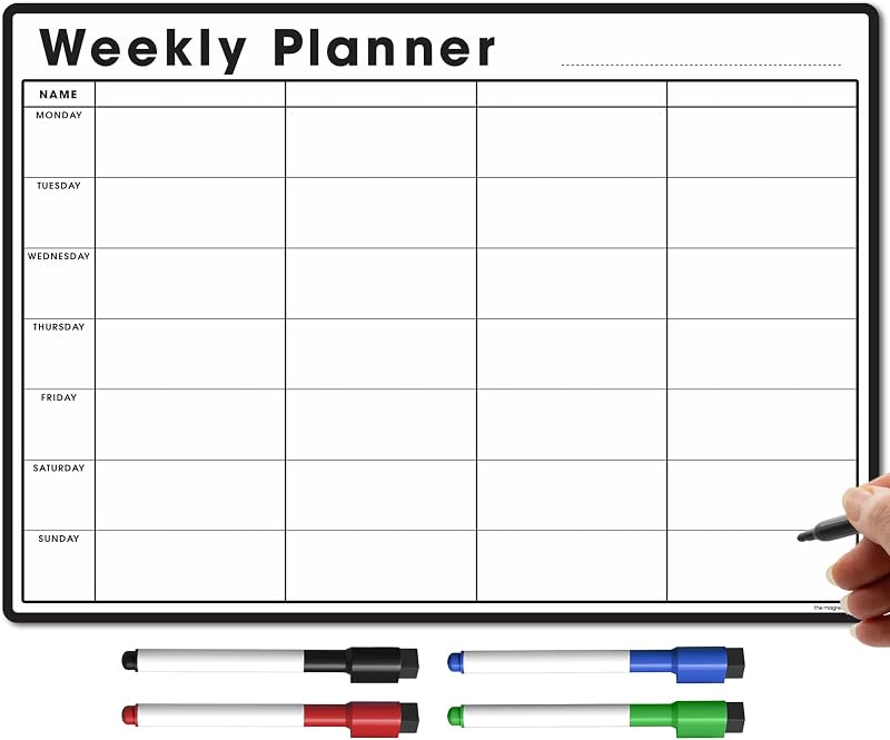 The Magnet Shop TMS A4 Magnetic Weekly Planner for Fridge with 4 Markers