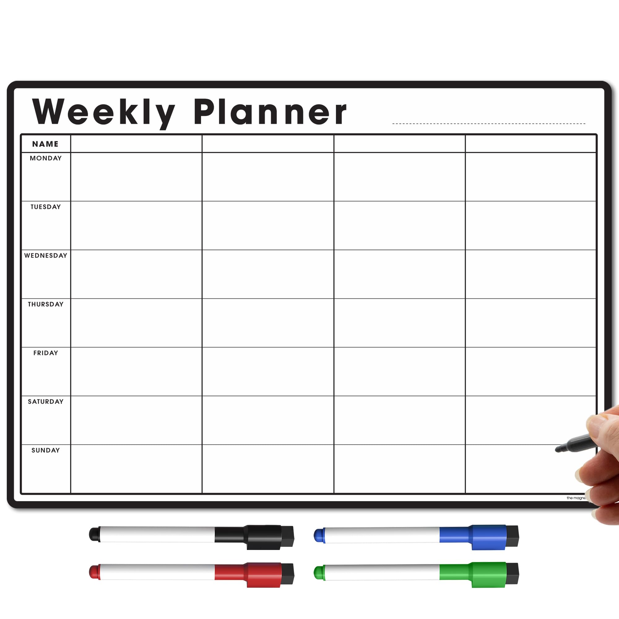 TMS A4 Magnetic Weekly Planner for Fridge | Meal Planner Whiteboard and Calendar | Memo Board or Organiser for Daily Tasks or Business Plans in Offices | with 4 Dry Erase Marker Pens