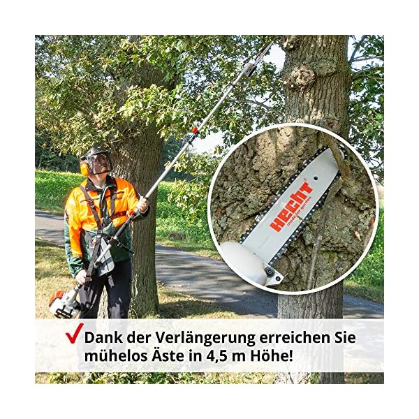 HECHT Hochwertiges 4 in 1 Benzin MultifunktionsgerÃ¤t - Starke 2 PS - Freischneider, Rasentrimmer, Hochentaster und Heckenschere in Einem I Mit idealer VerlÃ¤ngerung – Bild 7