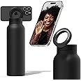 Ringo Insulated Water Bottle | Compatible MagSafe Water Bottle With Phone Holder | Stainless Steel Water Bottle With Magnetic Phone Tripod Mount | Hot for 12H, Cold for 24H, 360° Rotate - Black 32oz