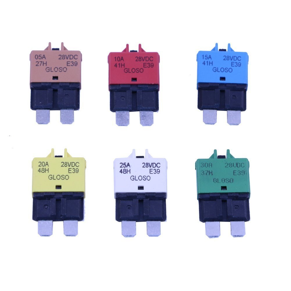 Gloaso Car Boat RV Solar 5A 10A 15A 20A 25A 30A Manual Reset Fuses Low Profile ATC Fuse Circuit Breaker E39 12V 24V DC: Industrial & Scientific