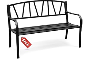 GARDENSTAR Outdoor Bench Metal Garden Bench 50IN Cast Iron Entryway Bench with Slatted Backrest for Porch Lawn Balcony Backyard and Park Black