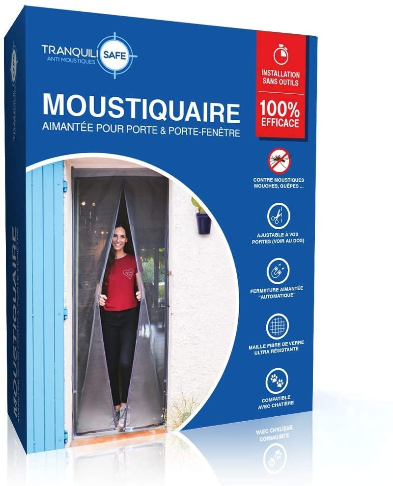 Tranquilisafe® Adjustable Magnetic Fly Screen Anti Mosquitoes and Anti Fly Screen for Doors (Width: 110/116 cm - Height: 217/225 cm) – Automatic – Mosquito Net – Net for Pet Door