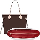 KESOIL Purse Organizer Insert for Lv Neverfull MM Organizer Insert Bag, Custom Premium Lighweight Tote Handbag Inner Divider Shaper with 6 Compartments & Zip (MM, White-red)