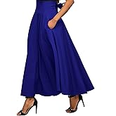 HamLen Women's Casual High-Waisted Pleated Maxi Skirt with Pockets，Solid Long Vintage Strappy Skirt