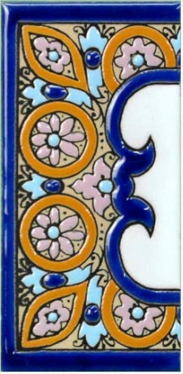 TORO DEL ORO House numbers. Numbers and letters on tile. Glazed ceramic, Hand painted technique Dry Rope. Names and addresses. Blue Bow Design 5.5x10.5 cm (Cenefa "Wide Margin")