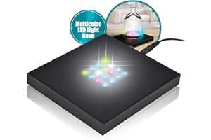 ASENTE 16 LED Multi-Color Light Stand Base- Lighted Acrylic Display, Crystal Display, Trophy & Art Hologram, 3D Pedestal Stand for Crafts, & Other Special Centerpieces, 4.5V AC/USB Adapter, Matte Black