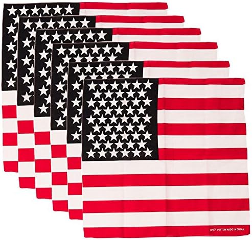 US Bandana 100% Cotton Head Wrap American Flag Size 22inch X 22inch(Pack of 6)