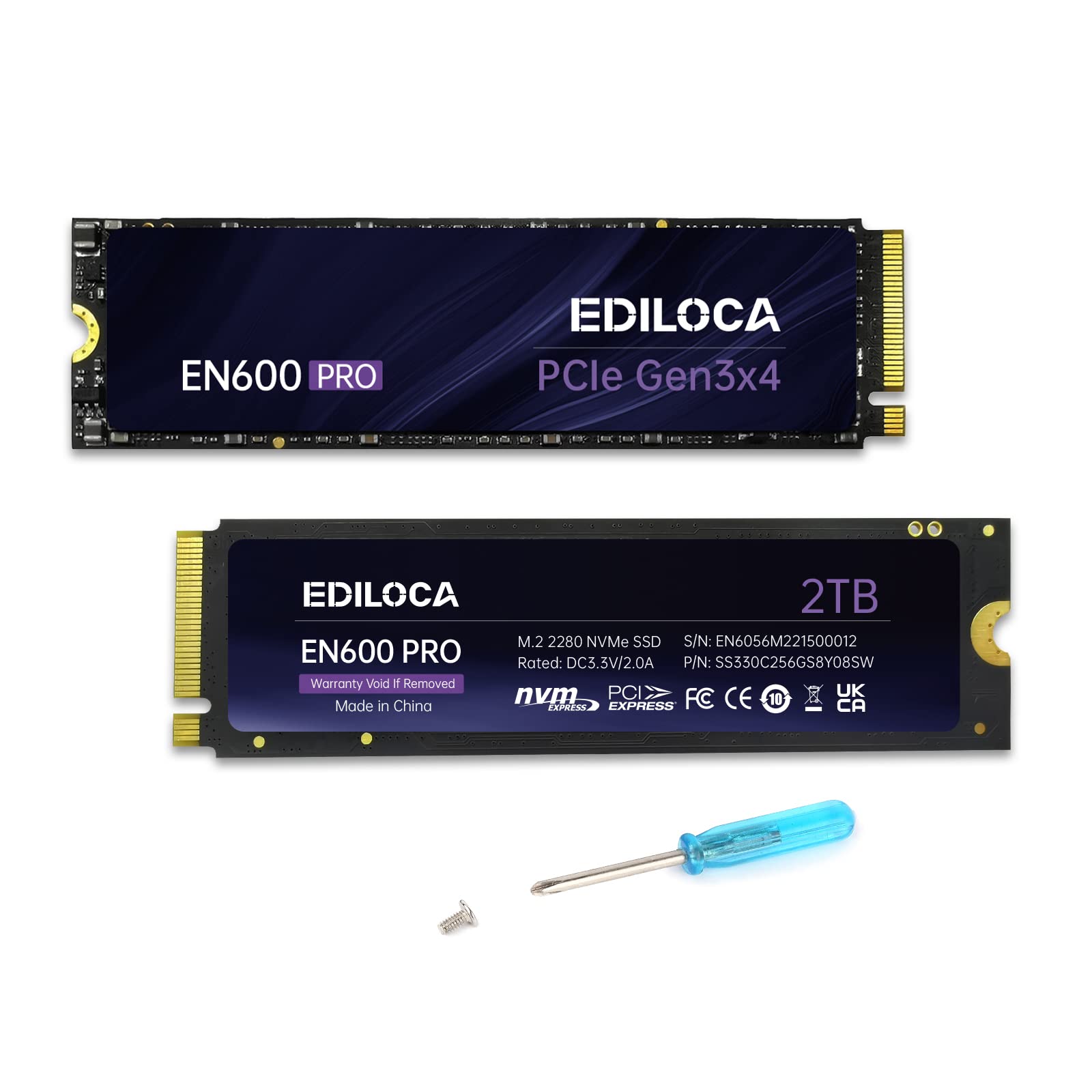 Ediloca EN600 PRO SSD 2TB PCIe 3.0 Gen 3x4, NVMe M.2 2280, Up to 3500MB/s, Internal Solid State Drive, SLC Cache 3D NAND TLC, Graphene Cooling Sticker, Storage for PC, Desktop and Laptops