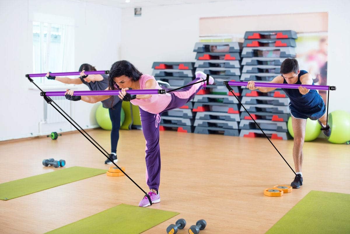 Portable Yoga Pilates Stick Muscle Toning Bar with Foot