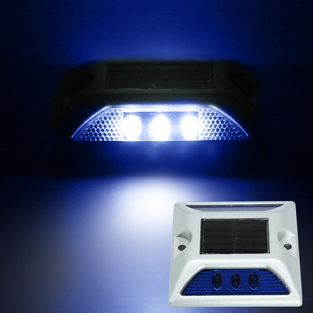 Deck Lights, SOLMORE 2 Pack LED Solar Dock Path Road Lights Marker lights,Waterproof Driveway Warning Lights for Outdoor Fence Patio Stud Yard Garden Pathway Stairs Step Lights Blue