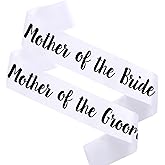MUMUNN 2 PACK Mother of the Bride and Groom Sashes, White Sash with Black Letters Bachelorette Sashes for Mother Bridal Shower Supplies Wedding Accessories