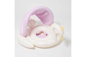 SUNNYLiFE Baby Float - Princess Swan Multi. Designed for Babies Aged 1-2 or 24-33lbs. with Removable Sun Canopy, Soft Leg Supports and Inflatable Head Rest for Comfort. Durable Non-Toxic PVC
