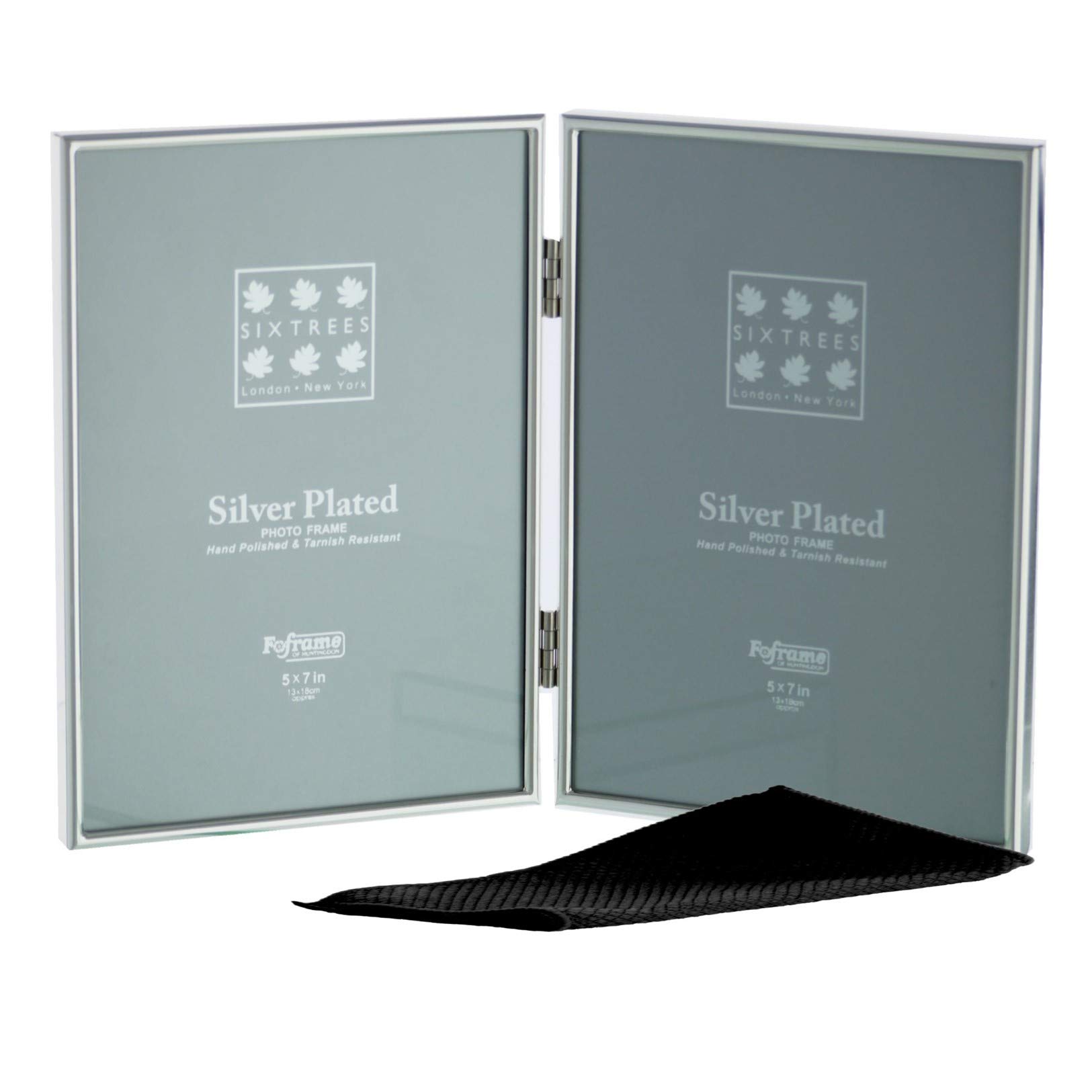 Sixtrees Cambridge 2-400-05 Silver Plated Folding Photo Frame for two 7" x 5" (178mm x 127mm) Pictures - Complete with microfibre polishing cloth.