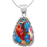 Turquoise Pendant Necklace 20" Sterling Silver 925 Genuine Gemstones (Choose Color)
