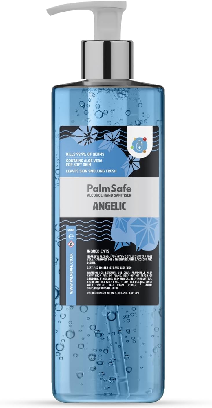 Palm Safe Angelic 500ml Hand Sanitiser Pump Bottle Isopropyl Aloe