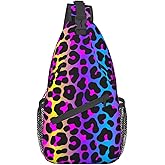 VOOHDDY Leopard Neon Animal Print Sling Bag For Women Men Travel Hiking Backpack Crossbody Shoulder Chest Bags Casual Daypack Sport