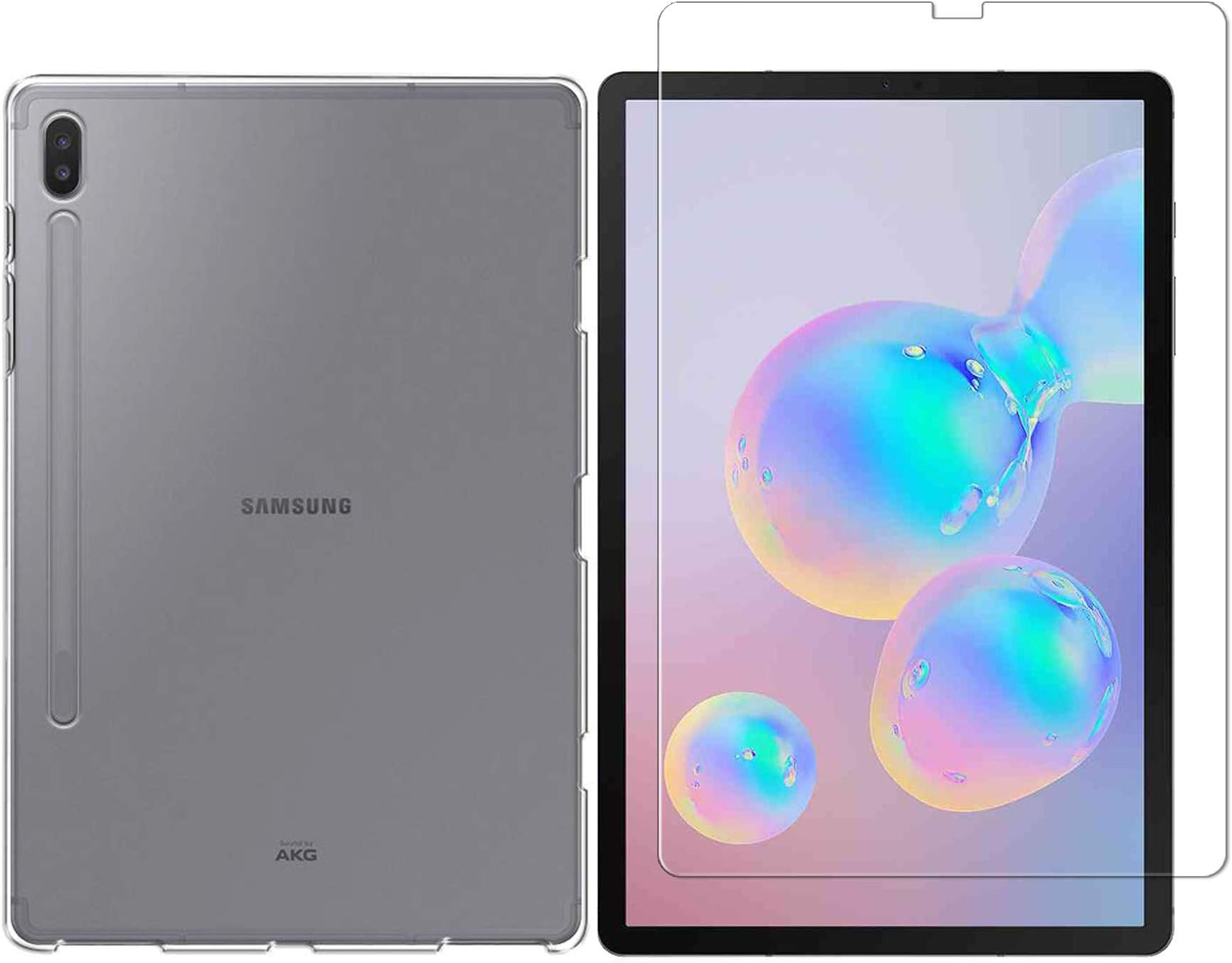 Domxteck (2 in 1 Pack) Transparent TPU Silicone Case Protective Cover +9H screen protector for Samsung Galaxy Tab S6 10.5 SM-T860/T865